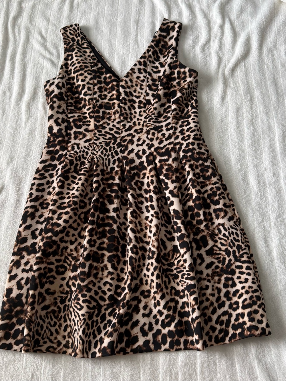Vince Camuto Leopard Print A-Line Dress in Black and Tan
